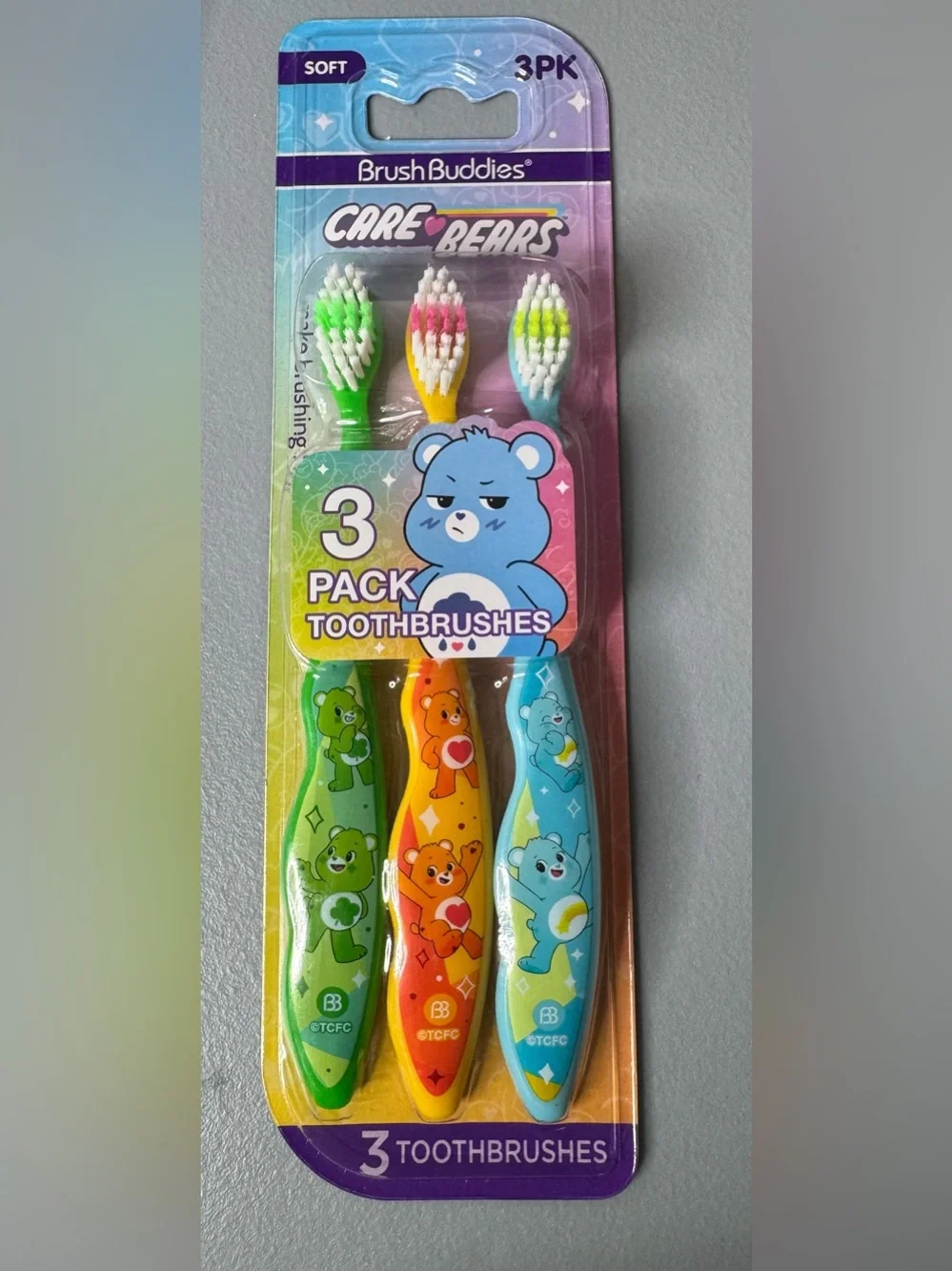Care Bears 3-Pack Kids Toothbrushes - Green, Orange, Blue soft unisex